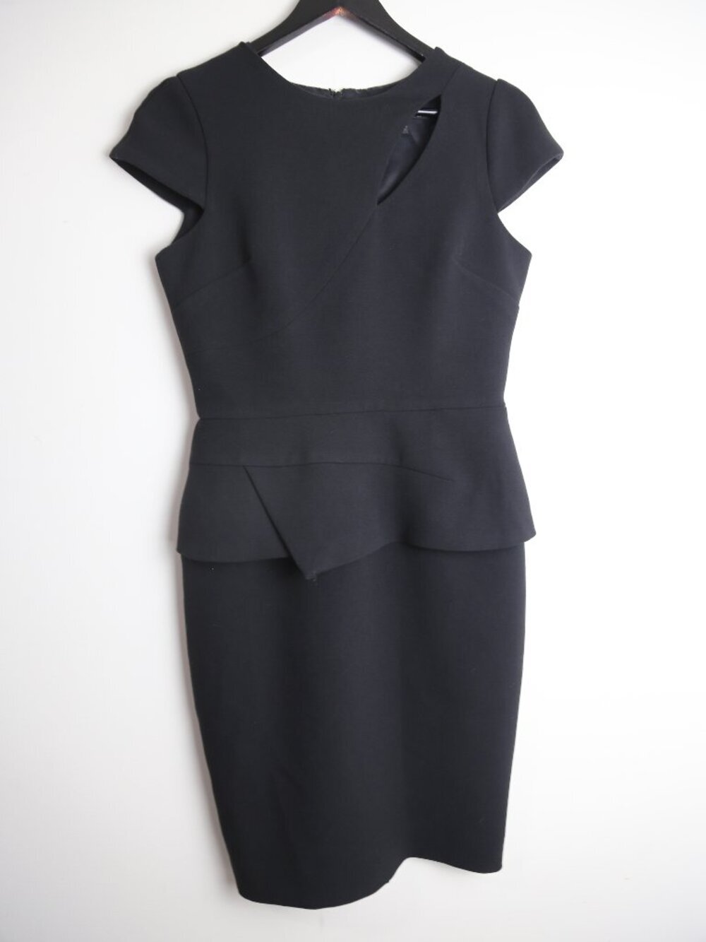 Sandra Angelozzi Cap Sleeve Black Elegant Peplum Dress Size 34